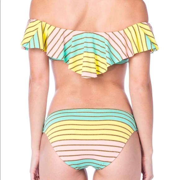 Trina Turk metallic stripe ruffle bikini top swim - Picture 3 of 11